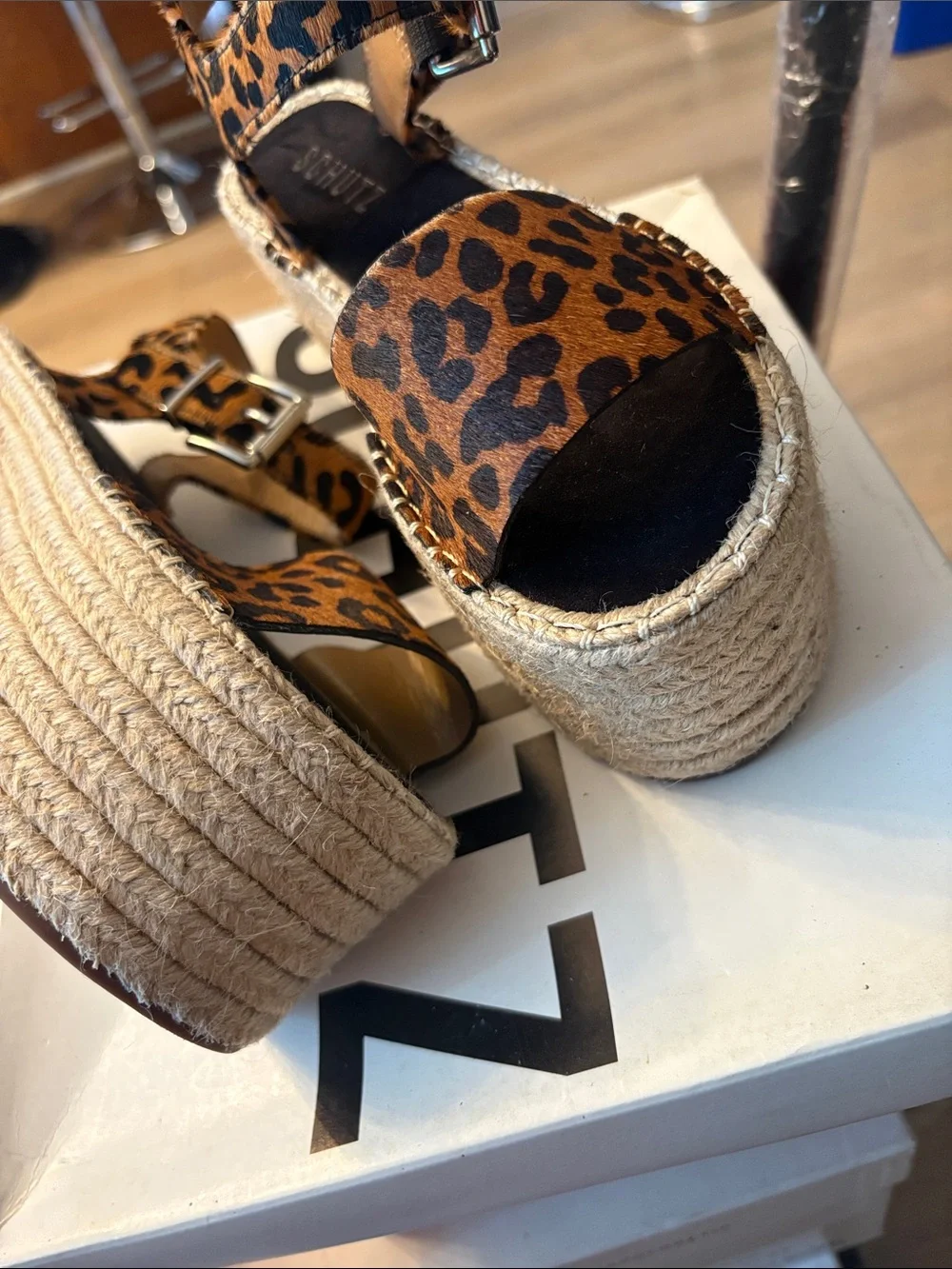 SCHUTZ Leopard Print Espadrille Sandals in Tan and Black 83